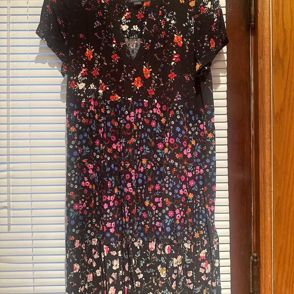 Anthropologie Maeve Black Dress with Floral Accents